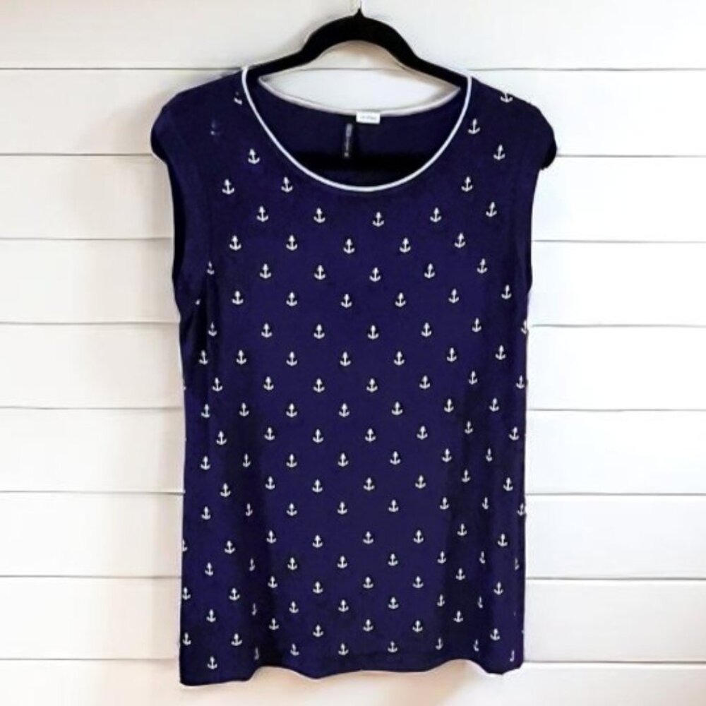 *CLEARANCE* NAUTICAL sleeveless soft textured flared navy top MADE IN USA Sz XL